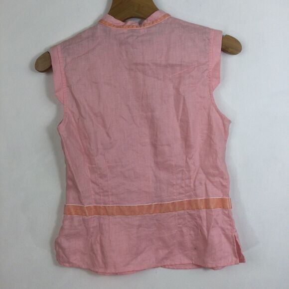 Richard Malcolm Irish Linen Sleeveless Crew Neck Button Up Blouse Top Pink Med - Picture 9 of 11